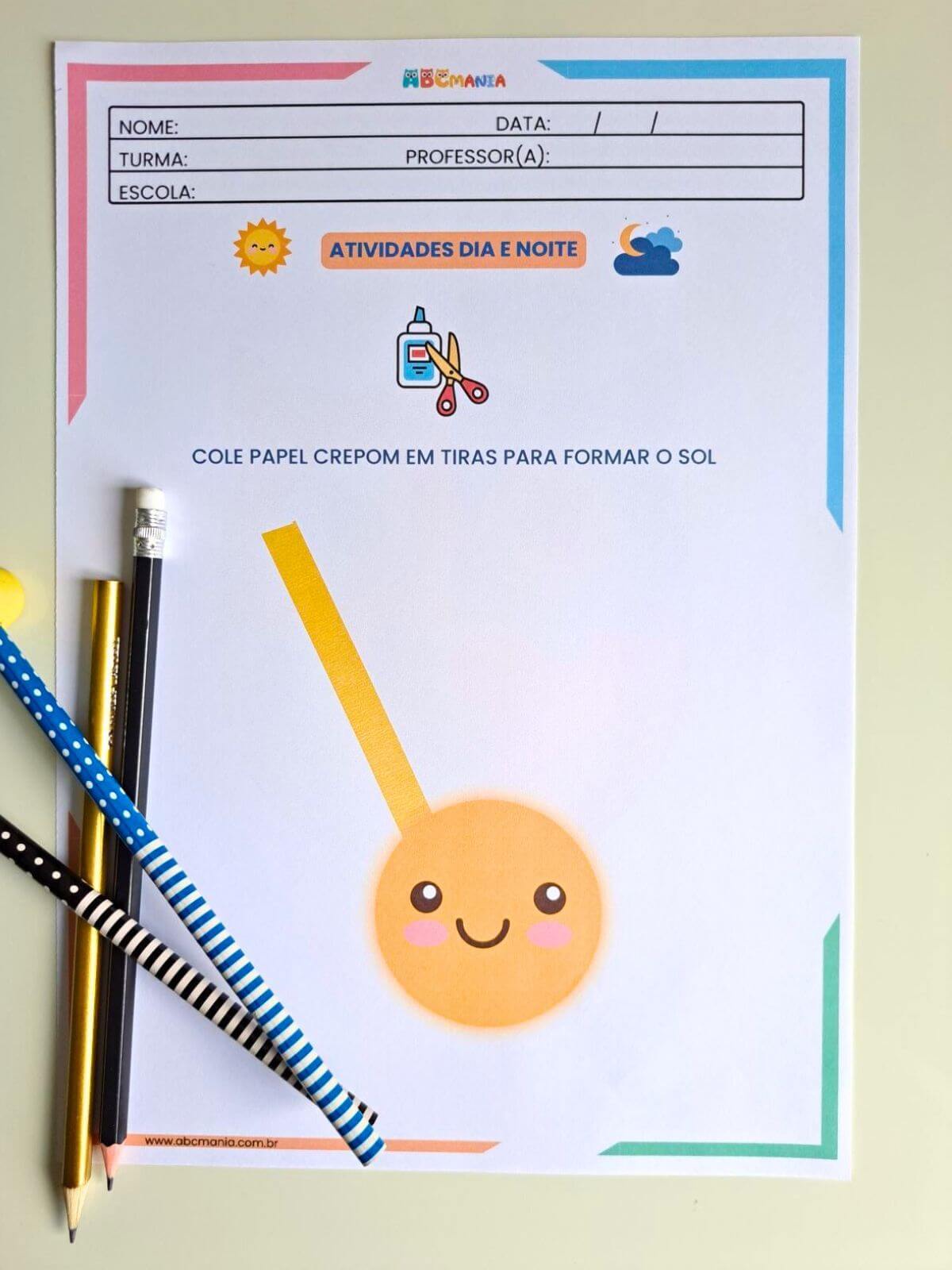 Atividades Dia e Noite para Educação Infantil Atividades Dia e Noite - Atividade Criativa Sol com Papel Crepom