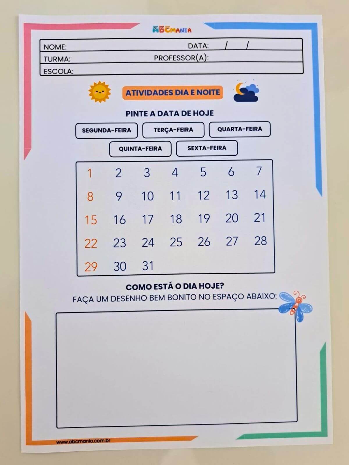 Atividades Dia e Noite para Educação Infantil Atividades Dia e Noite - Atividades com o Uso do Calendário
