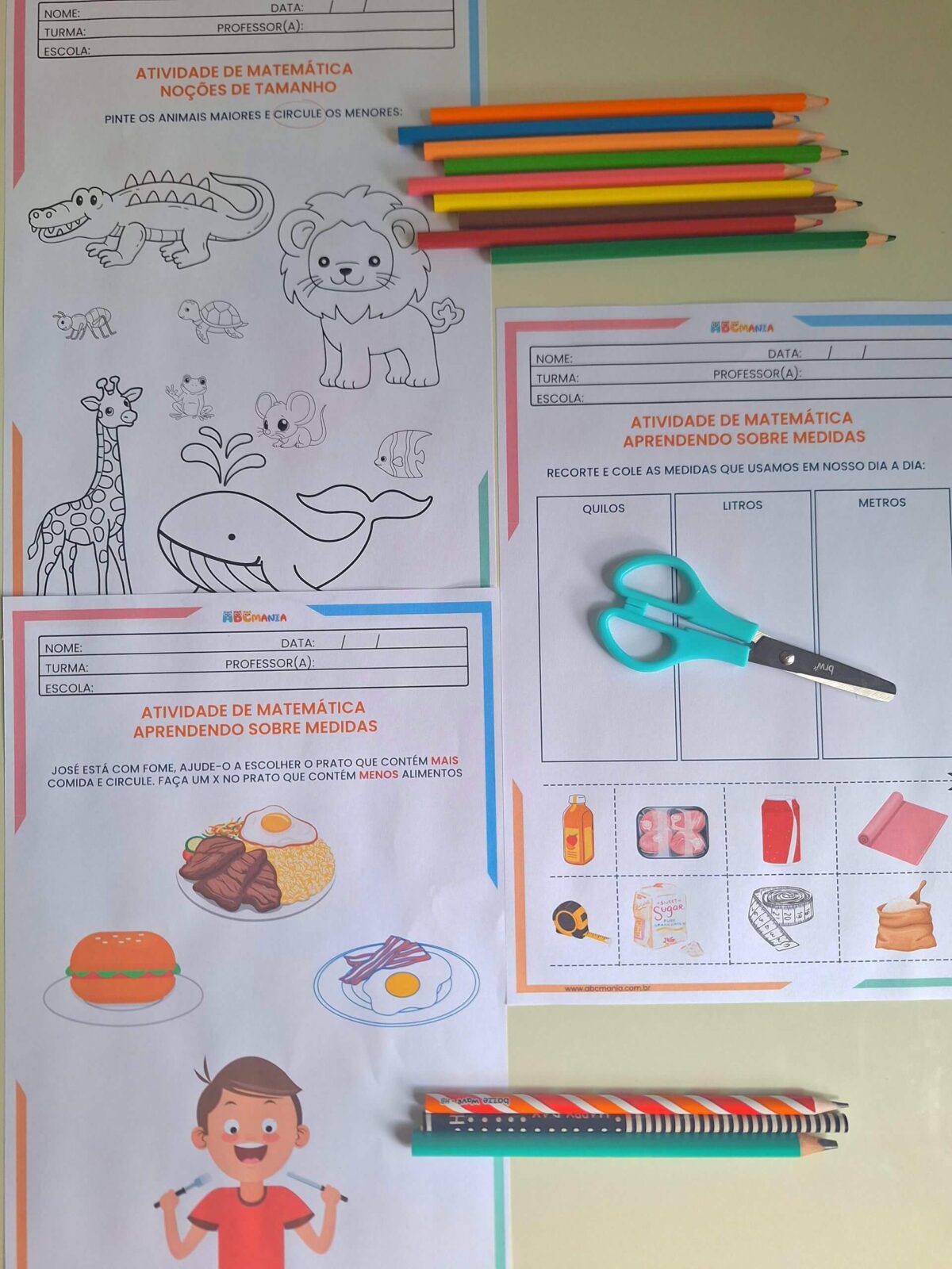 Atividades de Matemática Para Educação Infantil para Imprimir Atividades de Matemática Para Educação Infantil - Atividades de Medidas, quantidades e tamanhos