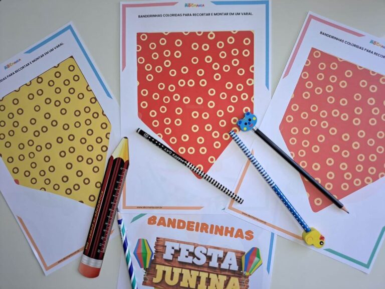 Monte Varal com Bandeirinhas de Festa Junina em PDF Para Imprimir Bandeirinhas de Festa Junina do ABCmania. No PDF tem muitos mais opções. Imagem exclusiva.