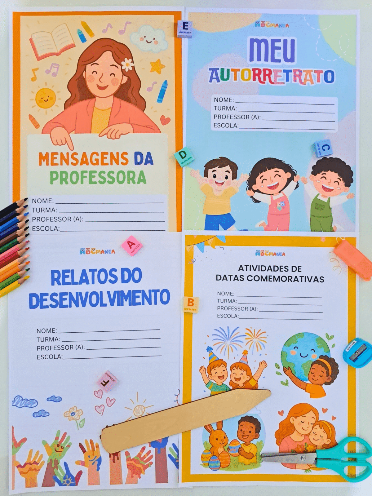 Modelos de Portfólio para Educação Infantil com Capas para Imprimir Modelos de Portfólio para Educação Infantil - Mensagens, Autorretrato, Atividades