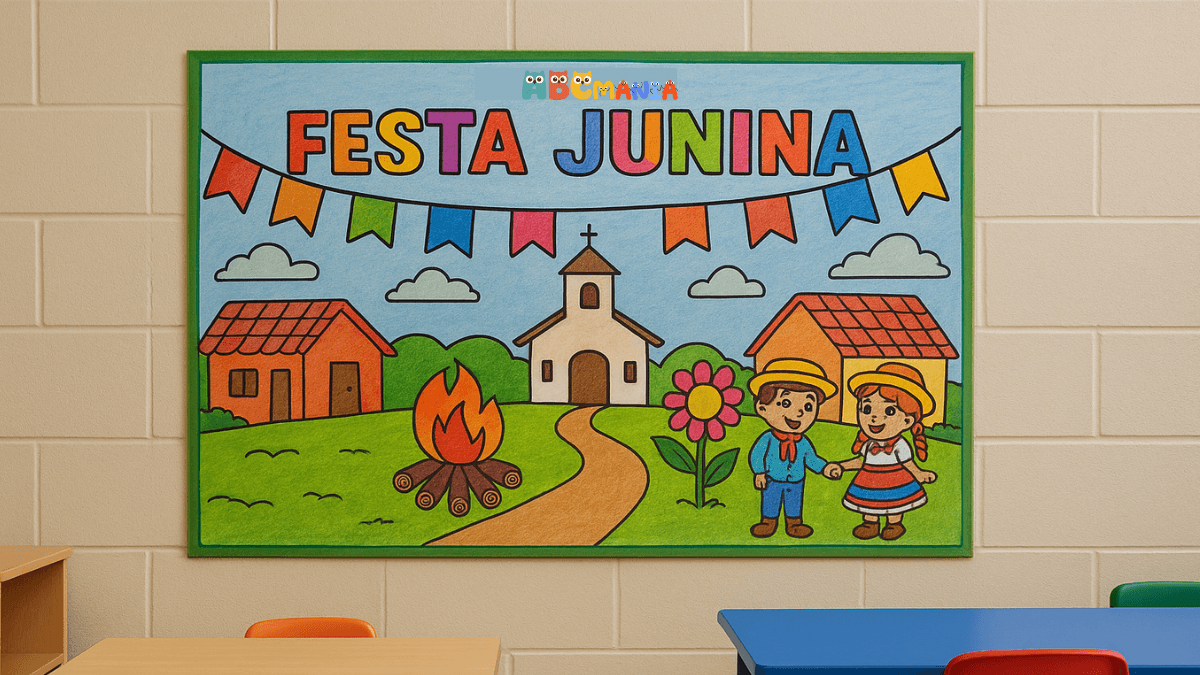 Painel de Festa Junina para Colorir Painel de Festa Junina- Imagem ilustrativa