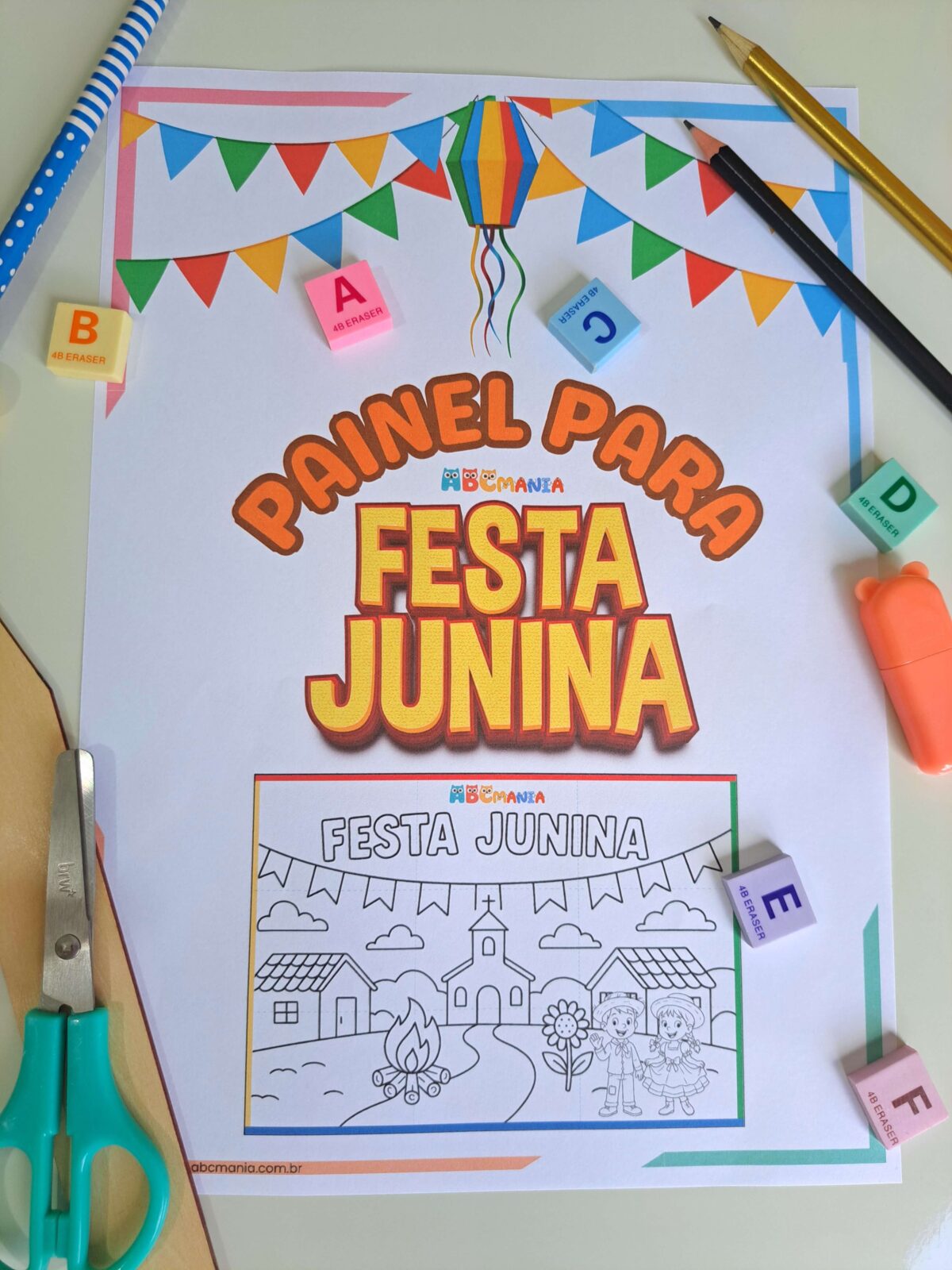 Painel de Festa Junina para Colorir Painel de Festa Junina para Colorir em PDF