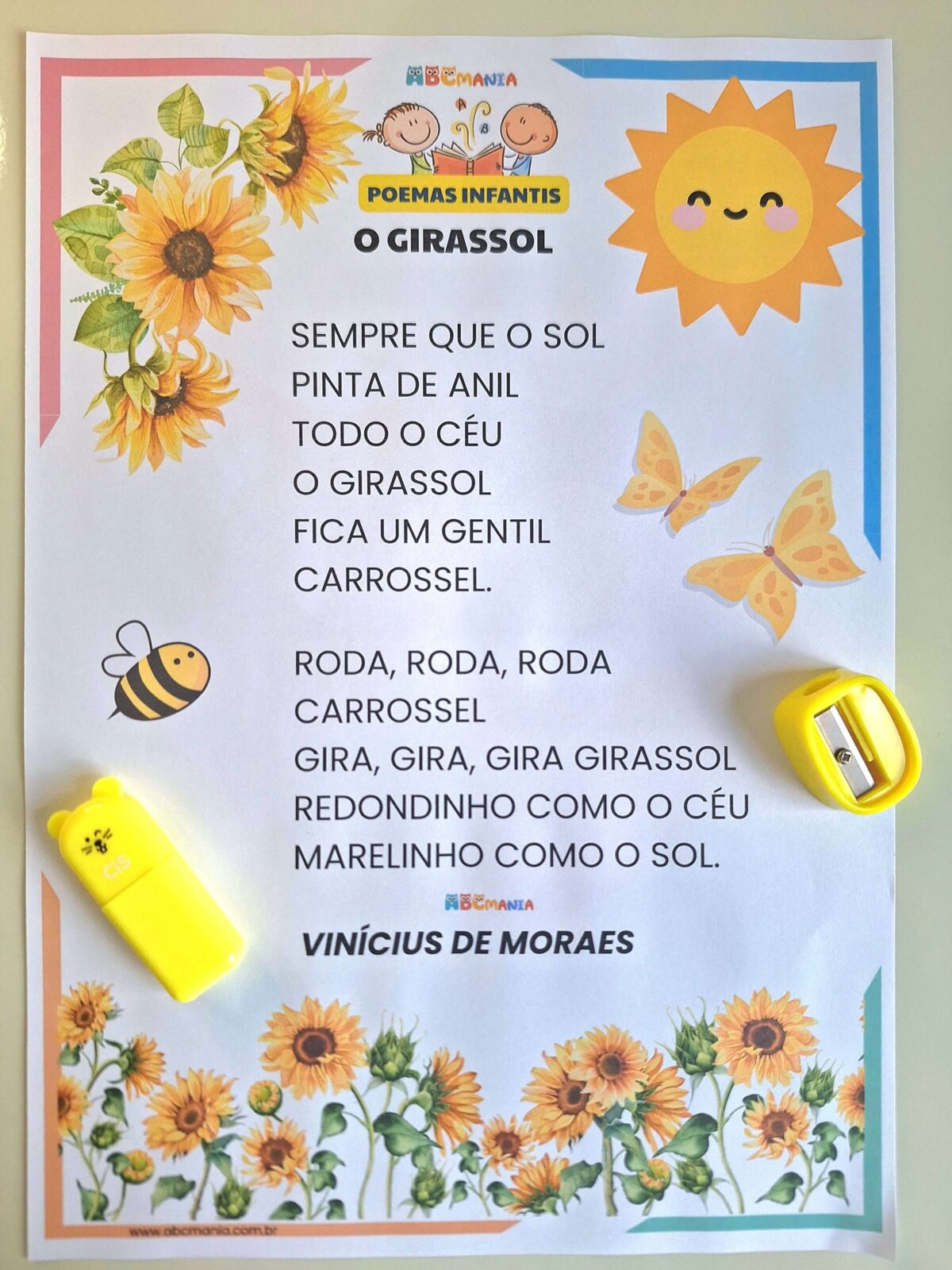 Poemas Infantis para Imprimir Poemas Infantis - O girassol de Vinícius de Moraes