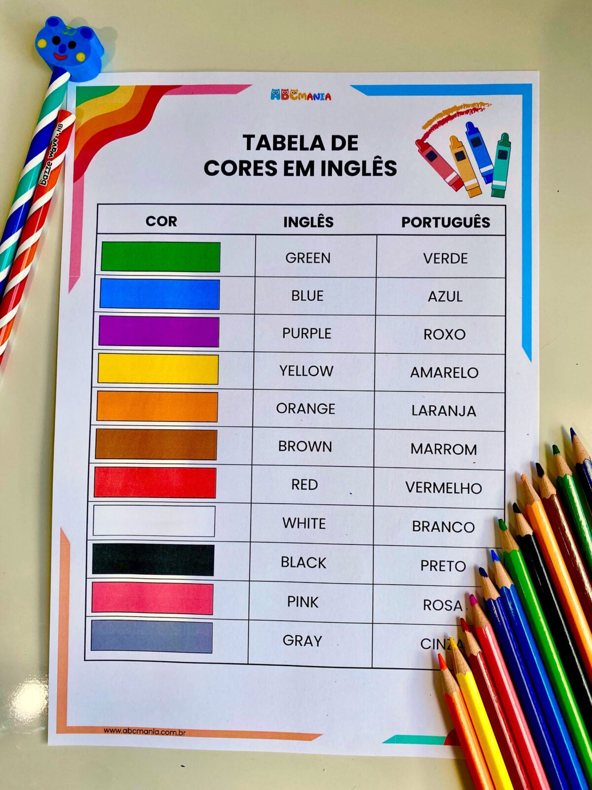 12 Atividades das Cores em Inglês para Imprimir Atividade das Cores em Inglês - Tabela das Cores em Inglês