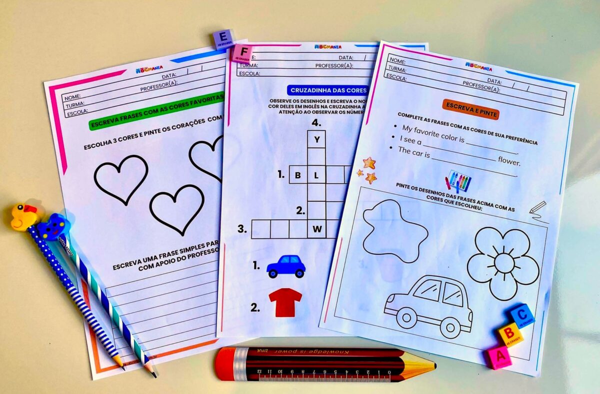 12 Atividades das Cores em Inglês para Imprimir Atividade de Escrever e Pintar as Cores em Inglês - Atividade de Cores em Inglês com Cruzadinha para Imprimir