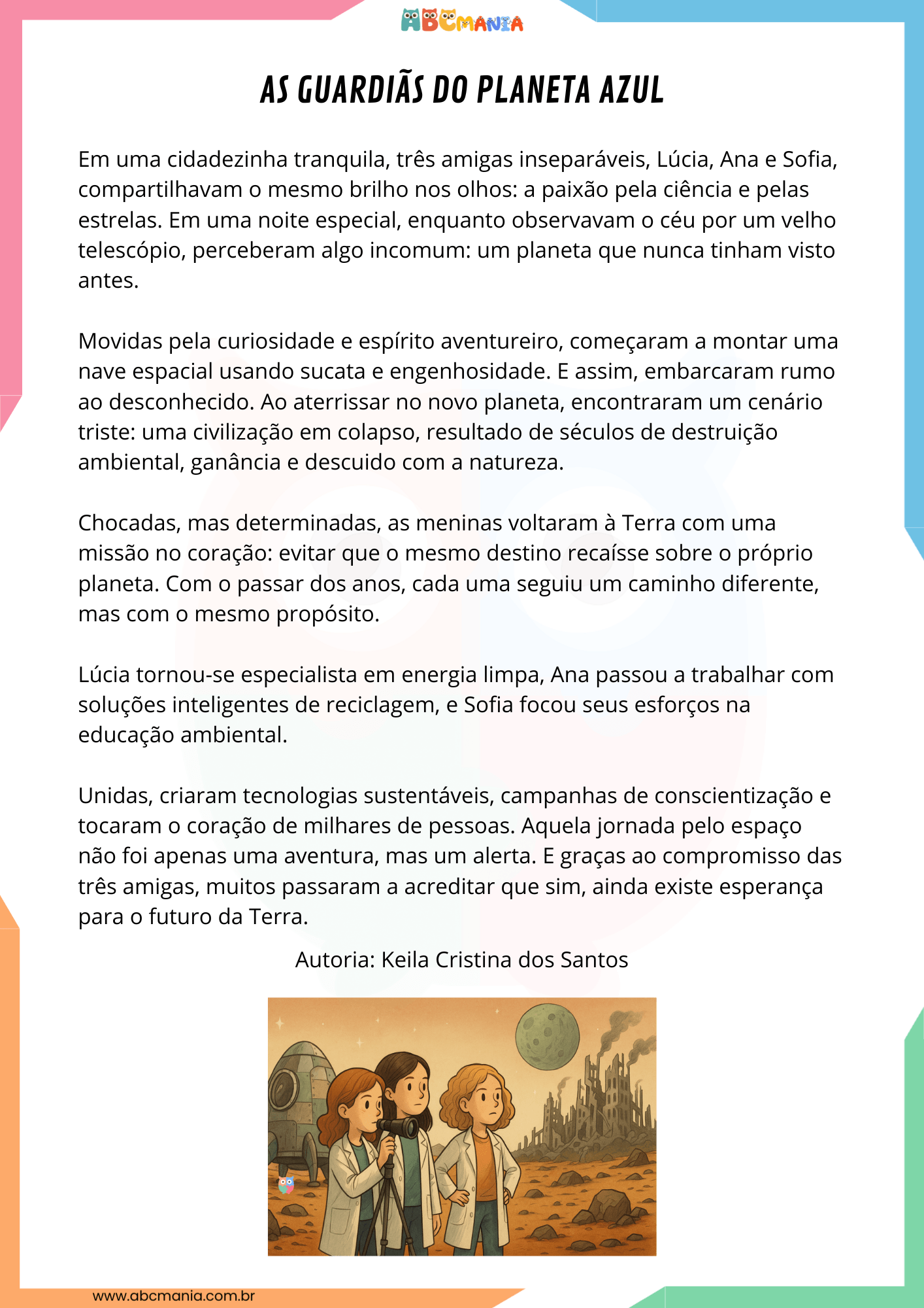 história infantil de ficção científica As Guardiãs do Planeta Azul para ler e imprimir