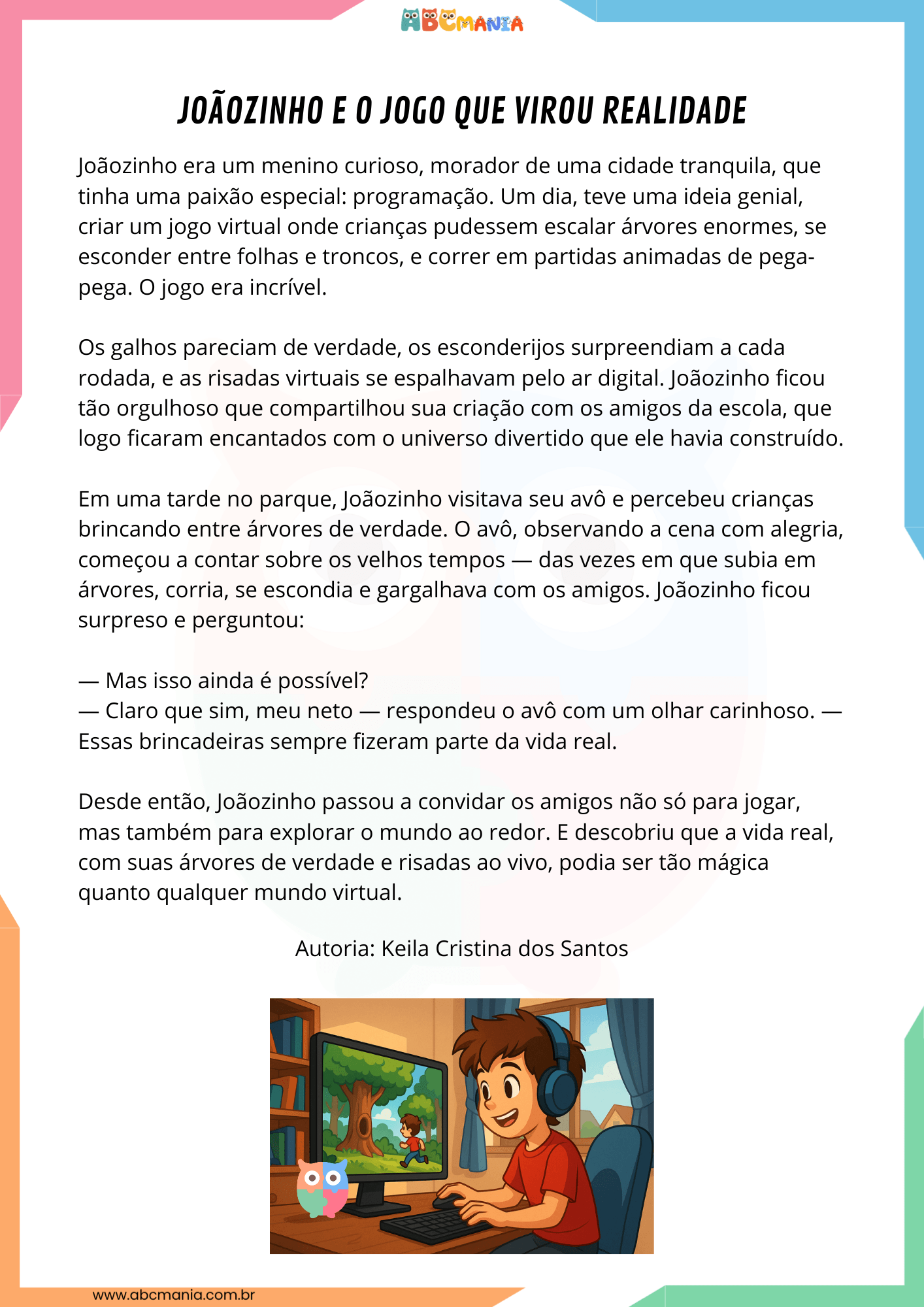 história infantil de ficção científica Joãozinho e o Jogo Que Virou Realidade para ler e imprimir